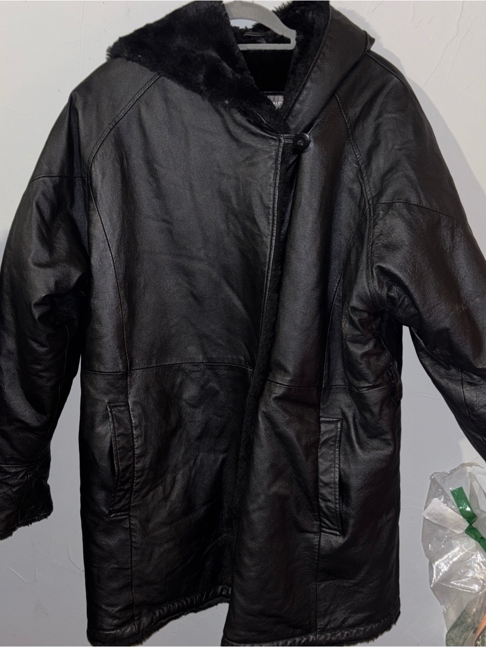 Wilson’s Leather Men’s Black Leather Hooded Coat